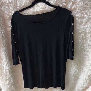 Chic Black Blouse with Embellished Sleeves